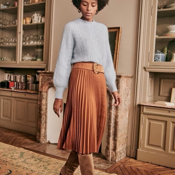 Sezane | Dino Pleated Midi Skirt | sz 42 (US 10) | Hazelnut Brown - Picture 1 of 9